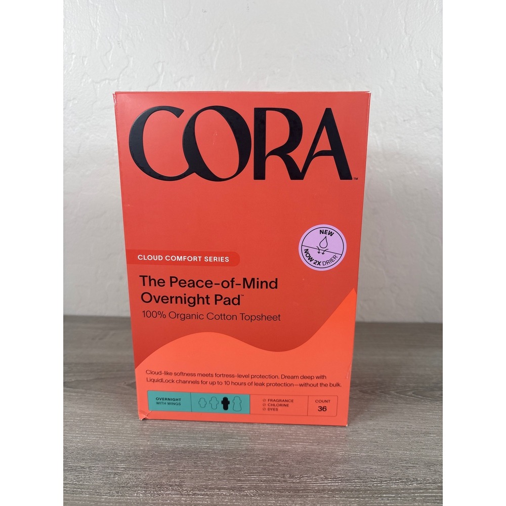 Cora Cloud Comfort Organic Cotton Overnight Pads with Wings 36 Count Box